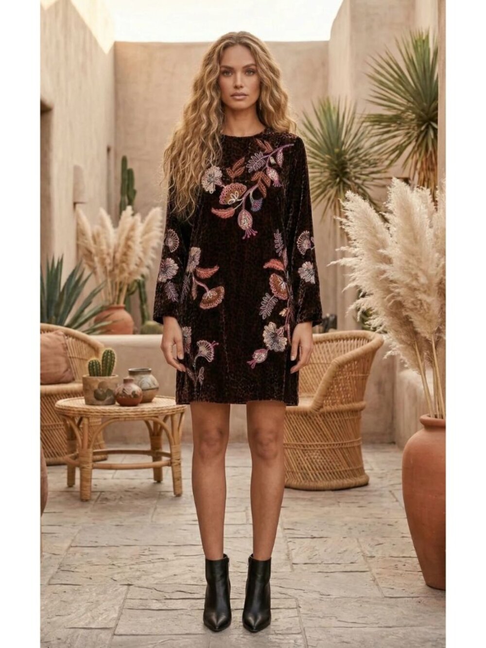 Johnny Was Gineva Kimono Sleeve Swing Dress Small 90s Y2K